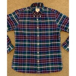 Brooks Brothers Shirt Mens M Red Fleece Long Sleeve Oxford Cotton Preppy Plaid